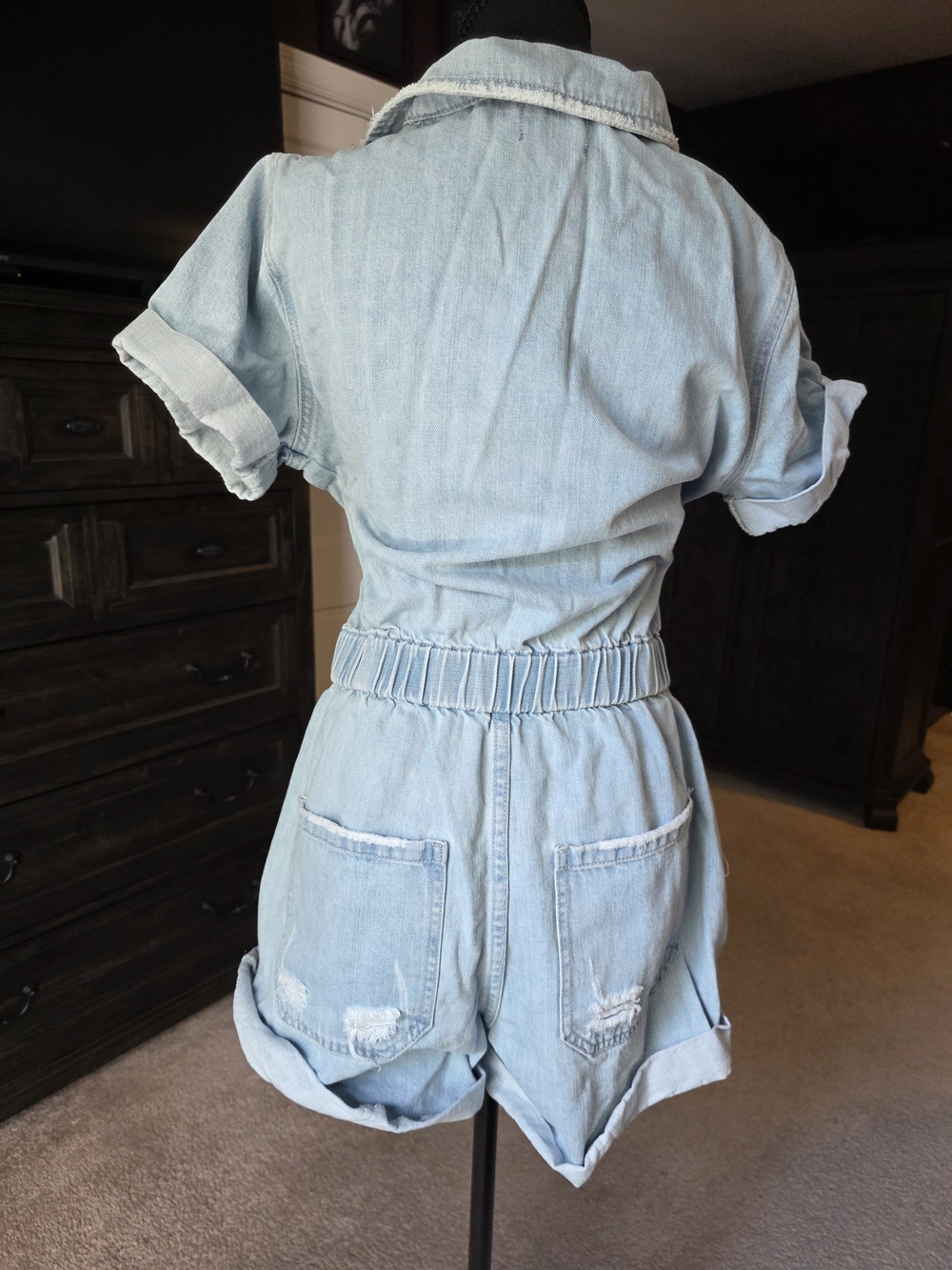 Show Me Your Mumu Light Wash Denim Utility Romper Medium Playsuit Festival - Picture 4 of 12